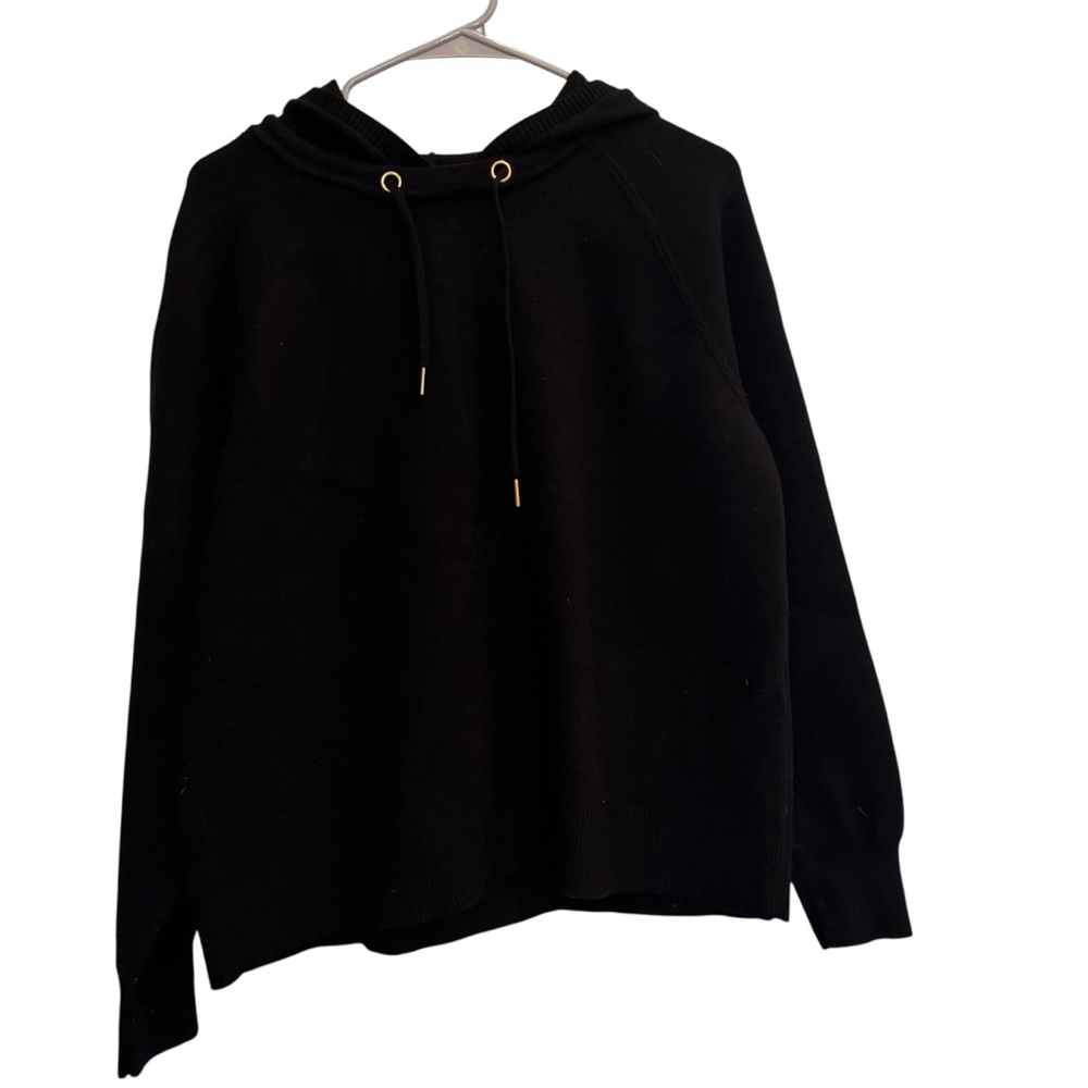 MOTH Anthropologie Black Cropped Long Sleeve Knit Hoodie Pullover Size M